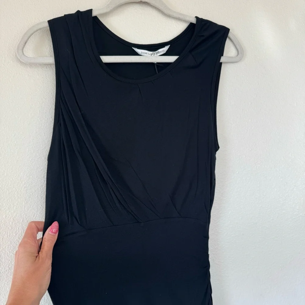 DIANE VON FURSTENBERG DVF Black Ruched Sleeveless Dress Silk Blend LBD M NEW - Picture 5 of 15